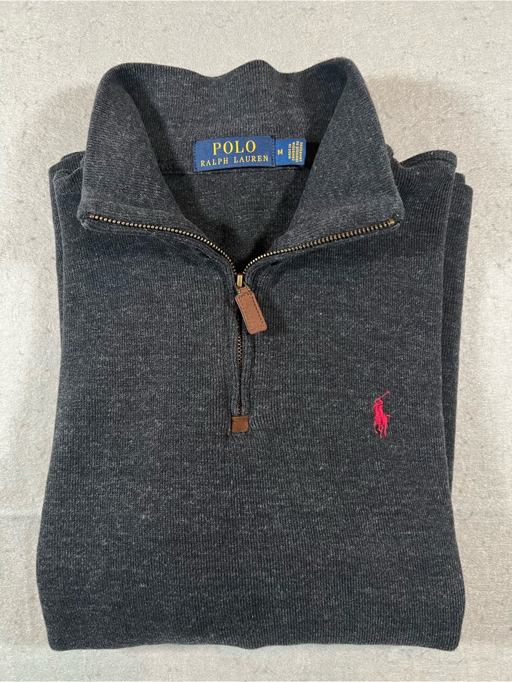 Polo Ralph Lauren Quarter‑Zip Sweater – Dark Gray – Size M – Classic Fit